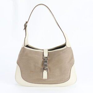 Gucci Jackie 001 Leather Canvas Shoulder Bag Tote